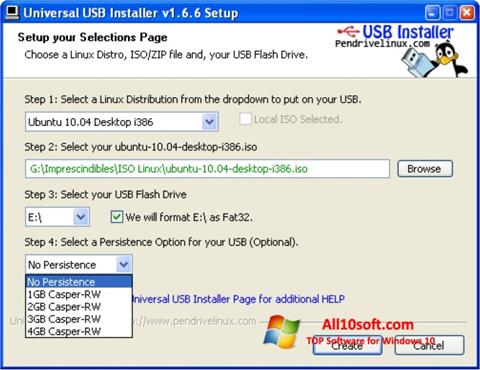 Képernyőkép Universal USB Installer Windows 10