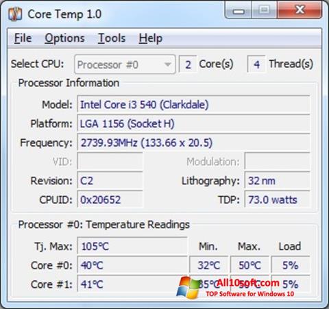 Képernyőkép Core Temp Windows 10