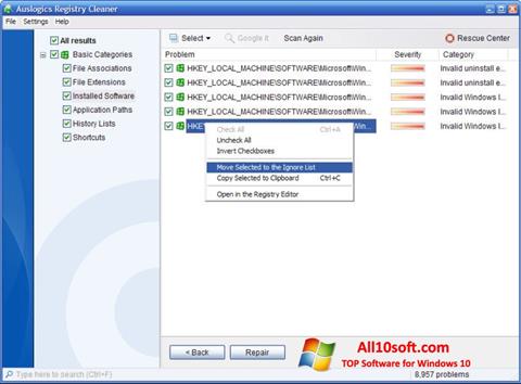 Képernyőkép Auslogics Registry Cleaner Windows 10