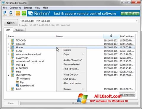 Képernyőkép Advanced IP Scanner Windows 10