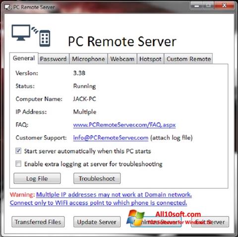 Képernyőkép PC Remote Server Windows 10