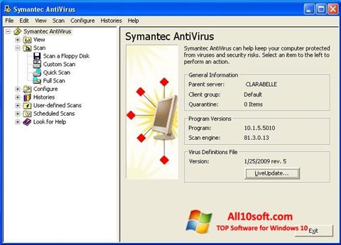 Képernyőkép Symantec Antivirus Windows 10