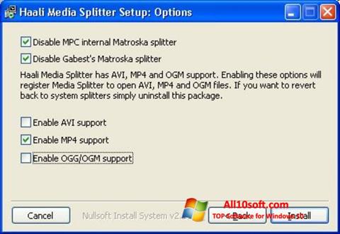 Képernyőkép Haali Media Splitter Windows 10