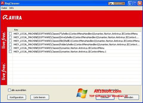 Képernyőkép Avira Registry Cleaner Windows 10