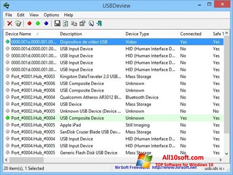 Képernyőkép USBDeview Windows 10
