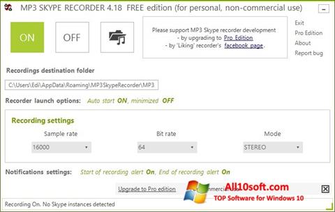Képernyőkép MP3 Skype Recorder Windows 10