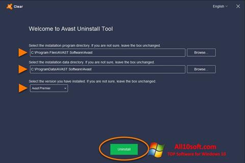 Képernyőkép Avast Uninstall Utility Windows 10