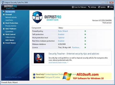 Képernyőkép Outpost Security Suite PRO Windows 10