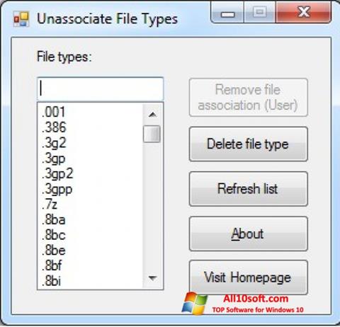 Képernyőkép Unassociate File Types Windows 10