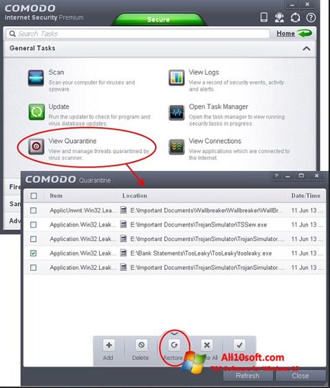 Képernyőkép Comodo Internet Security Windows 10