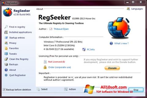 Képernyőkép RegSeeker Windows 10