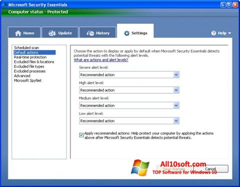 Képernyőkép Microsoft Security Essentials Windows 10
