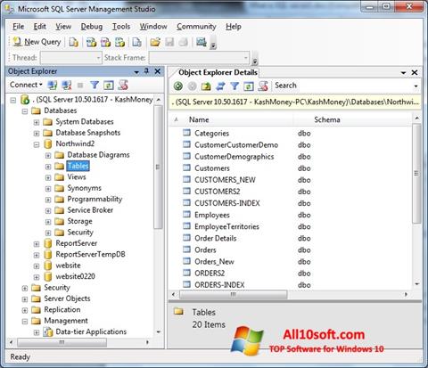 Képernyőkép Microsoft SQL Server Windows 10