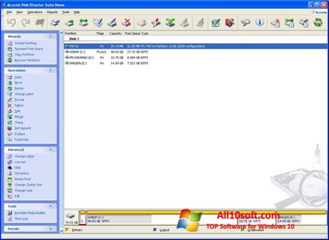 Képernyőkép Acronis Disk Director Windows 10